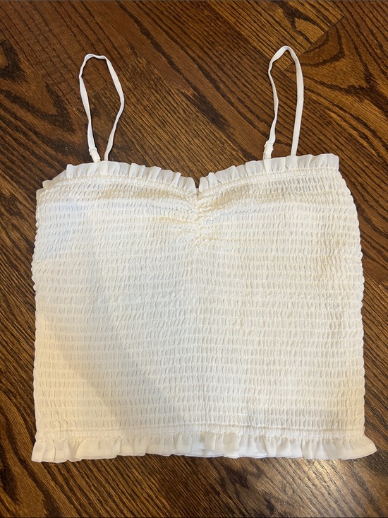 Wilfred Tops - Wilfred White Smocked Ruffle Crop Cami